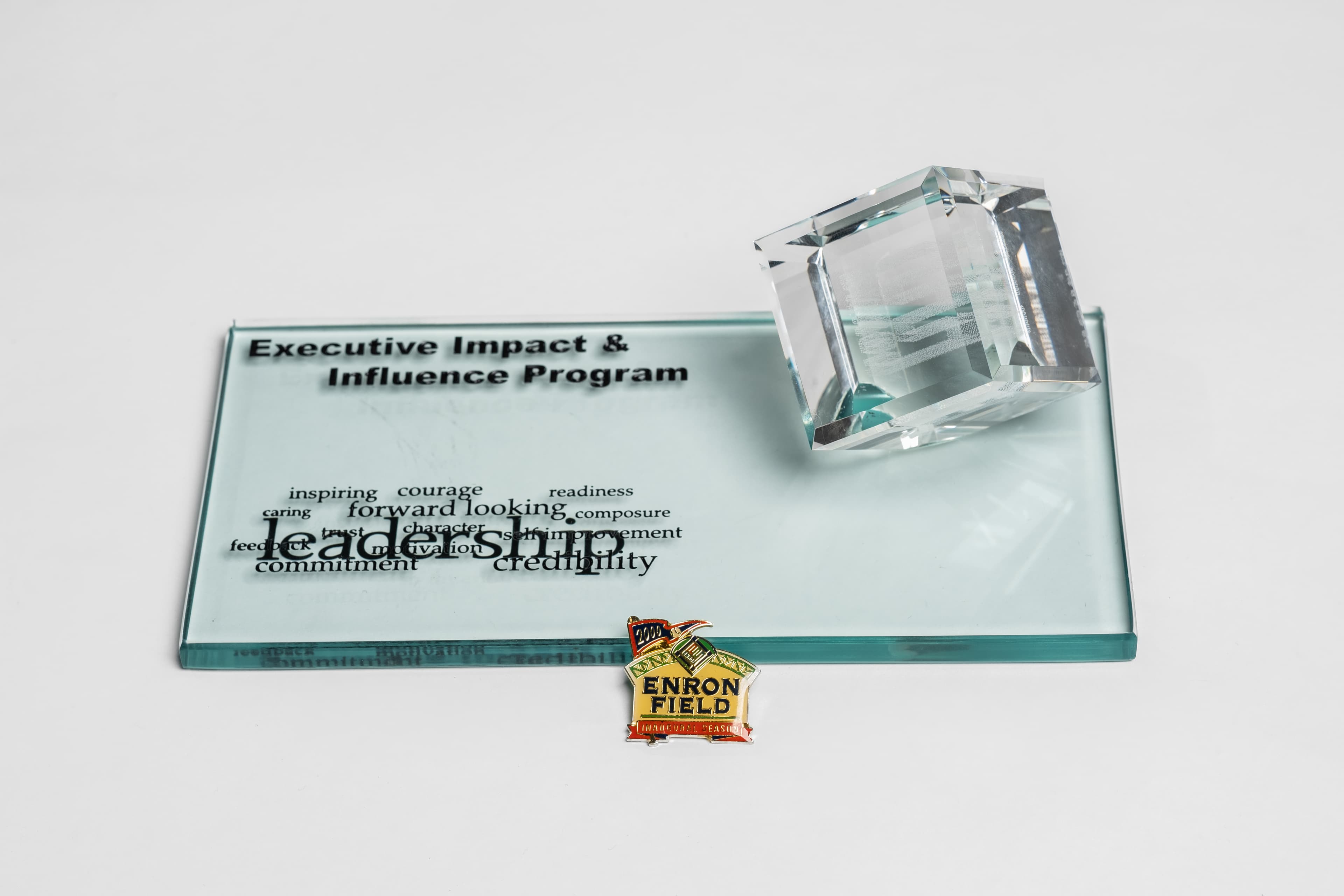 Enron plaque and pin, front view